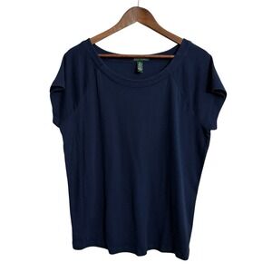 Lauren‎ Ralph Lauren top women's 1X navy boxy cotton preppy embroidered logo